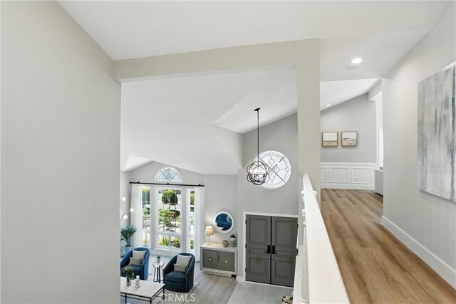 20455 Via Canarias, Yorba Linda, CA 92887 - foyer with wood finished floors, a chandelier, and high vaulted ceiling