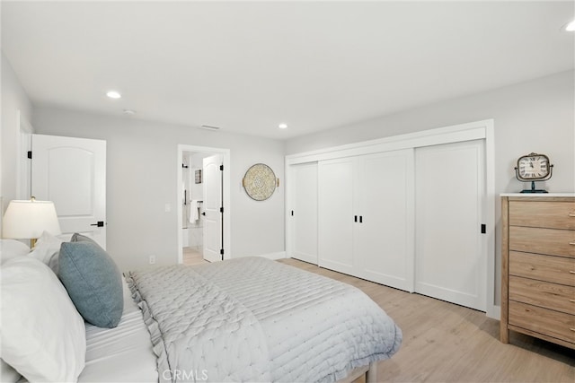 20455 Via Canarias, Yorba Linda, CA 92887 - bedroom featuring light wood-type flooring, recessed lighting, ensuite bath, and a closet