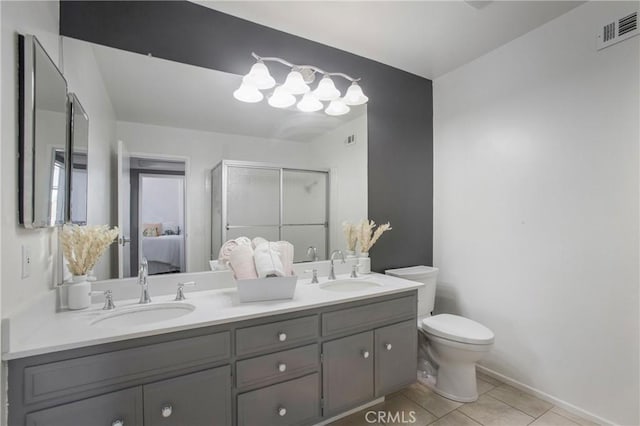 25632 Adriana St, Mission Viejo, CA 92691 - ensuite bathroom with a stall shower, double vanity, and tile patterned flooring