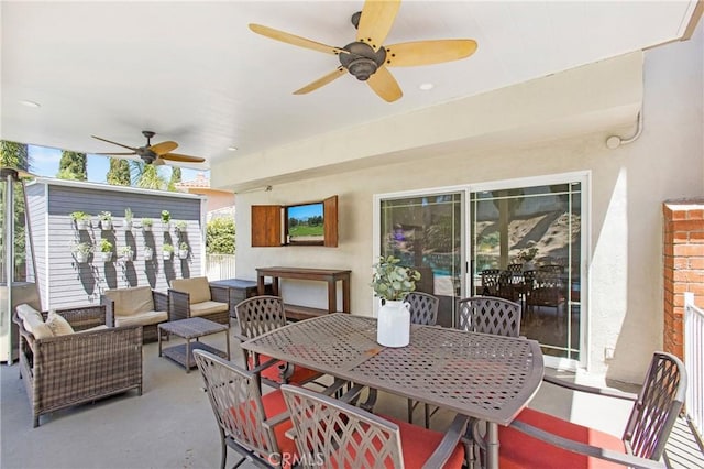 25632 Adriana St, Mission Viejo, CA 92691 - view of patio with ceiling fan, outdoor dining area, and an outdoor living space