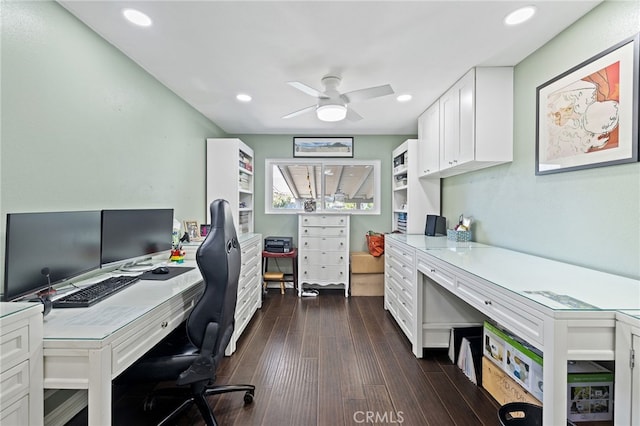 2115 Kathryn Way, Placentia, CA 92870 - office space featuring ceiling fan, dark wood-style floors, and recessed lighting