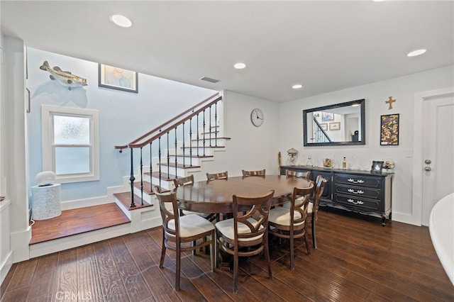 2115 Kathryn Way, Placentia, CA 92870 - dining area with stairway, dark wood-style flooring, and recessed lighting