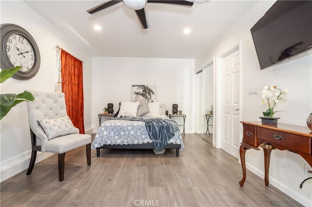 11721 Killimore Ave, Porter Ranch, CA 91326 - bedroom featuring wood finished floors, recessed lighting, and a ceiling fan