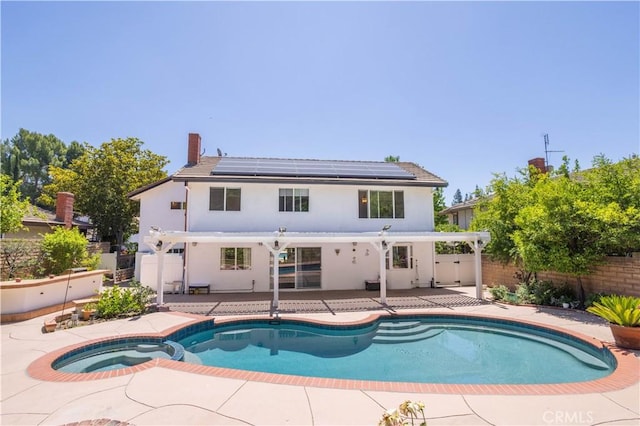 11721 Killimore Ave, Porter Ranch, CA 91326 - view of swimming pool featuring a patio, a fenced backyard, a pergola, and a pool with connected hot tub