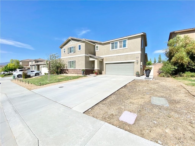 1011 Balsam St, Calimesa, CA 92320 - view of front of property with stucco siding, a garage, driveway, and a front lawn