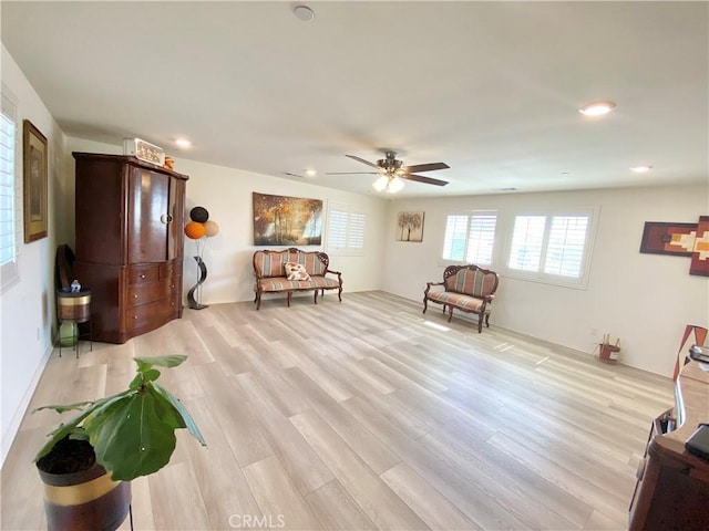1011 Balsam St, Calimesa, CA 92320 - living area featuring a ceiling fan, recessed lighting, and light wood finished floors