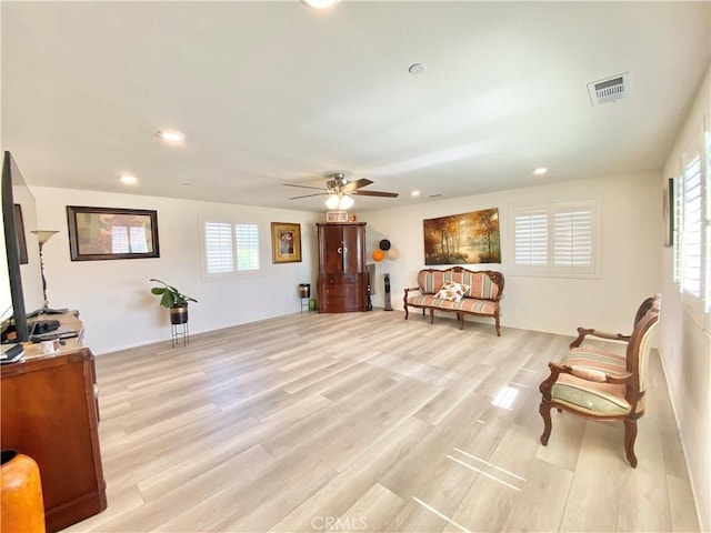 1011 Balsam St, Calimesa, CA 92320 - living area with a ceiling fan, light wood-style floors, and recessed lighting
