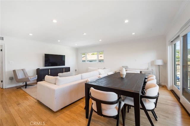 3407 Huxley St Unit 31, Los Angeles, CA 90027 - living area with crown molding, light wood-type flooring, and recessed lighting