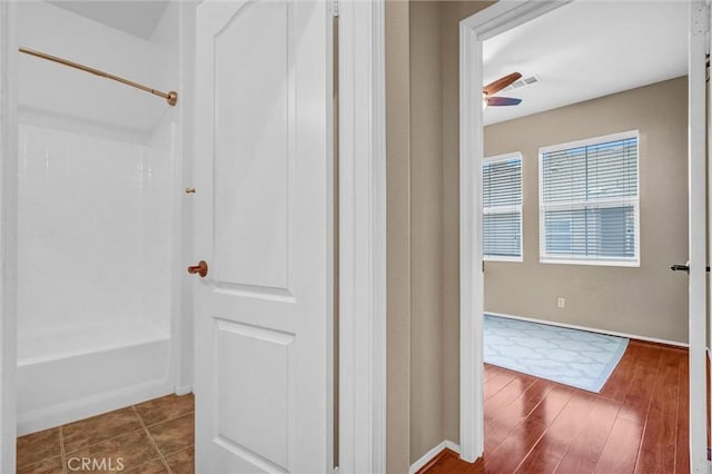 2019 Arnold Way, Fullerton, CA 92833 - full bath with ceiling fan, bathtub / shower combination, and wood finished floors
