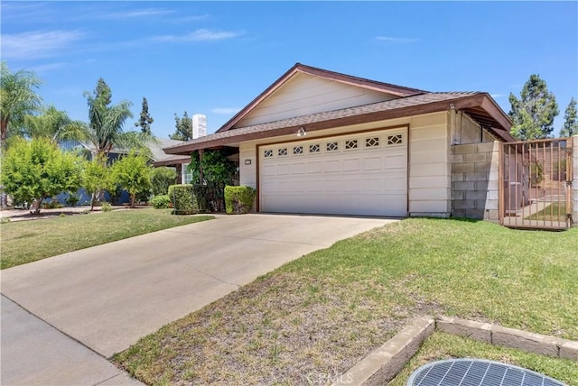 1135 Hampton Ct, San Dimas, CA 91773 - single story home featuring concrete driveway, a front lawn, an attached garage, and concrete block siding