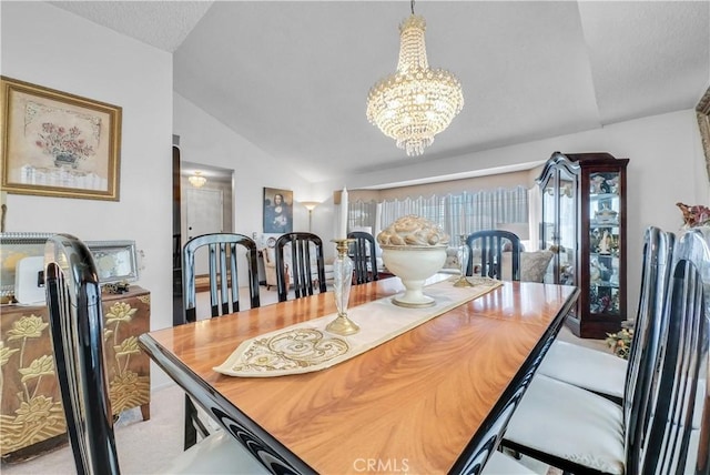 1135 Hampton Ct, San Dimas, CA 91773 - dining room with a chandelier, lofted ceiling, and carpet