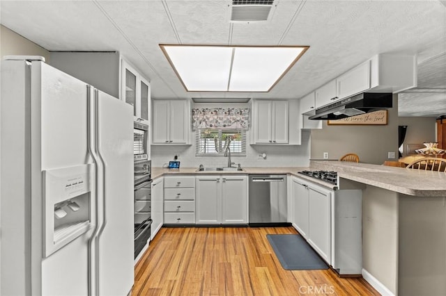 41050 Mohawk Cir, Cherry Valley, CA 92223 - kitchen with stainless steel appliances, light countertops, light wood finished floors, and under cabinet range hood