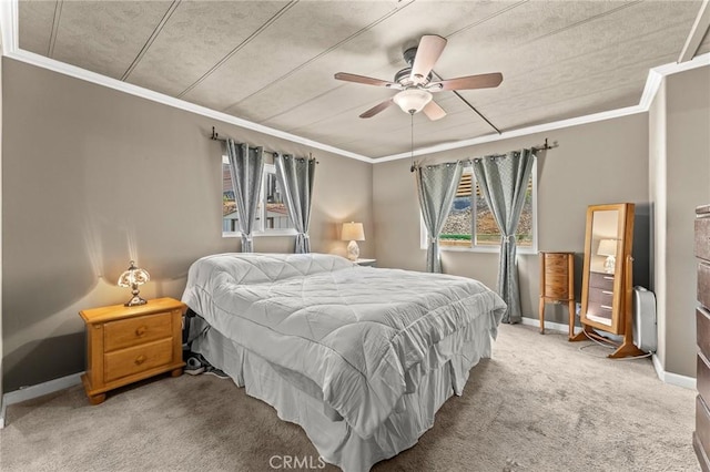 41050 Mohawk Cir, Cherry Valley, CA 92223 - bedroom featuring multiple windows, light carpet, ornamental molding, and ceiling fan
