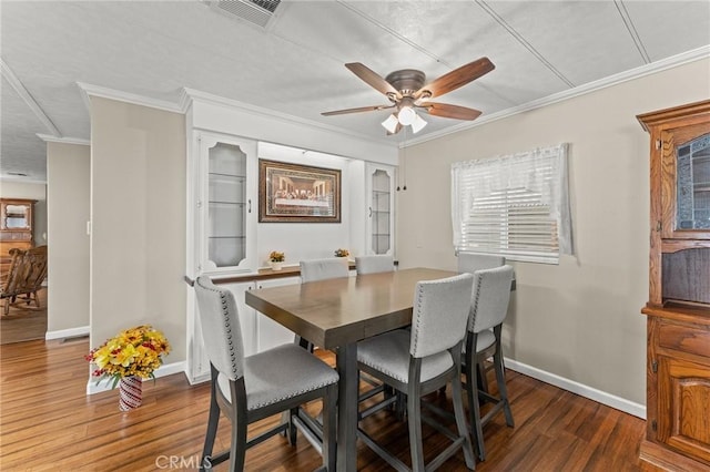 41050 Mohawk Cir, Cherry Valley, CA 92223 - dining room with ornamental molding, dark wood-style flooring, and ceiling fan