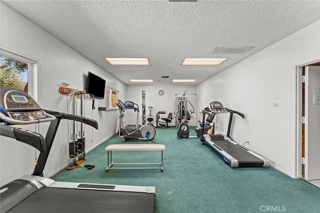 41050 Mohawk Cir, Cherry Valley, CA 92223 - exercise room featuring a textured ceiling and carpet