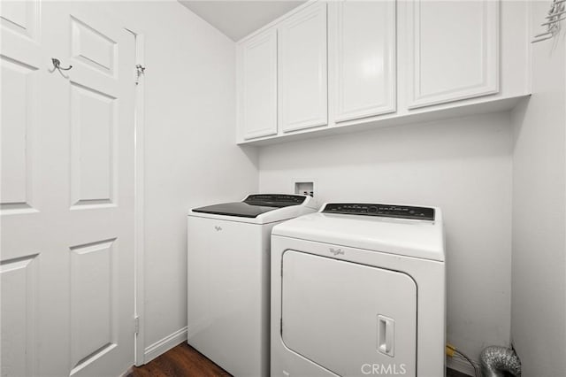 1167 Belridge Pl, Corona, CA 92881 - laundry area with cabinet space, washing machine and clothes dryer, and dark wood finished floors
