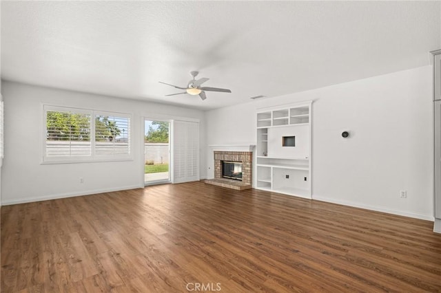 1167 Belridge Pl, Corona, CA 92881 - unfurnished living room with a ceiling fan, wood finished floors, and a fireplace