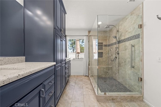 1167 Belridge Pl, Corona, CA 92881 - bathroom with vanity, a stall shower, and tile patterned floors