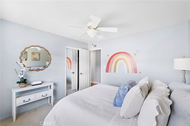 6182 Anthony Ave, Garden Grove, CA 92845 - bedroom with a ceiling fan, a closet, and light colored carpet