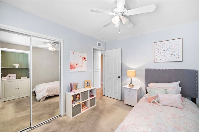 6182 Anthony Ave, Garden Grove, CA 92845 - bedroom featuring light colored carpet, a closet, and ceiling fan