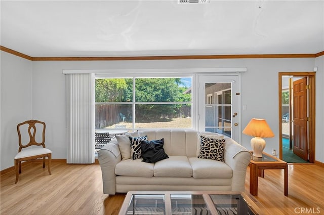15747 Addison St, Encino, CA 91436 - living room with light wood finished floors and ornamental molding