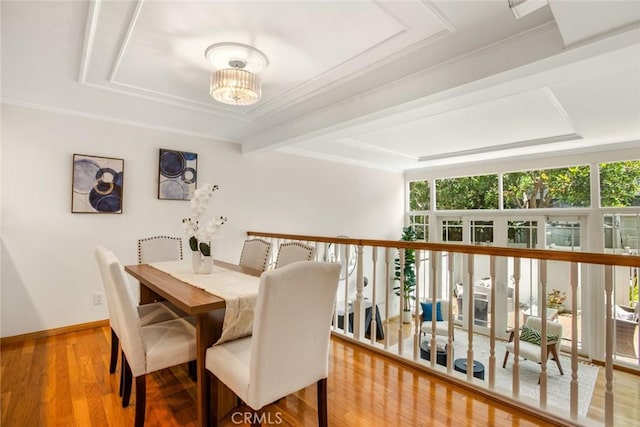 4320 W Kling St Unit 27, Burbank, CA 91505 - dining space featuring a raised ceiling, wood finished floors, and a chandelier