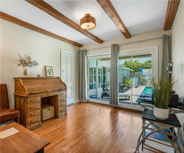 3935 Lime Ave, Long Beach, CA 90807 - sitting room with beamed ceiling and light wood-style flooring