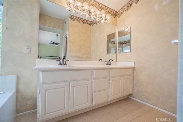25868 Hammet Cir, Stevenson Ranch, CA 91381 - bathroom featuring double vanity, tile patterned floors, and tiled bath