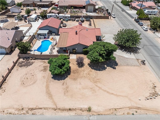 18043 Preston St, Hesperia, CA 92345 - aerial perspective of suburban area with a pool area