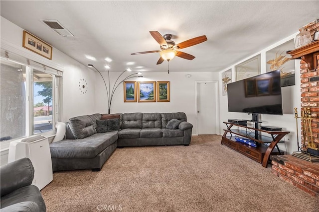 18043 Preston St, Hesperia, CA 92345 - carpeted living room with a ceiling fan