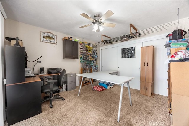 18043 Preston St, Hesperia, CA 92345 - home office featuring light colored carpet and ceiling fan