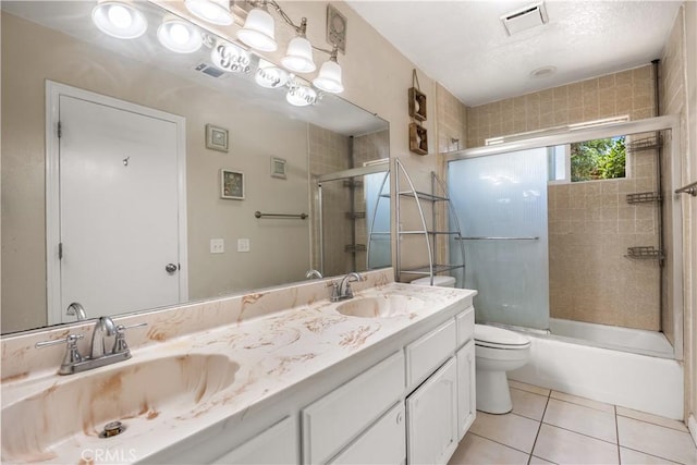 18043 Preston St, Hesperia, CA 92345 - bathroom with double vanity, tile patterned floors, and shower / bath combination with glass door