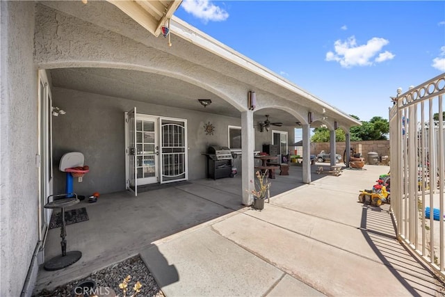 18043 Preston St, Hesperia, CA 92345 - view of patio featuring a ceiling fan and a grill