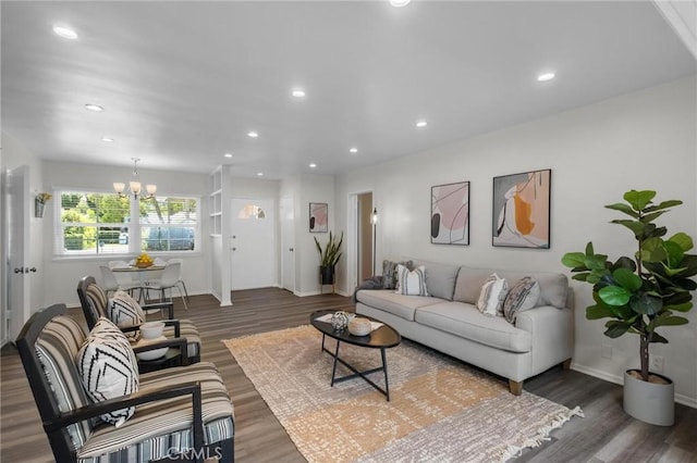 5527 Elmbank Rd, Rancho Palos Verdes, CA 90275 - living room featuring wood finished floors, a chandelier, and recessed lighting