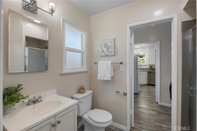 5527 Elmbank Rd, Rancho Palos Verdes, CA 90275 - bathroom featuring vanity, wood finished floors, and an enclosed shower