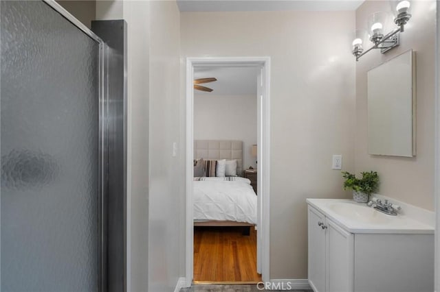 5527 Elmbank Rd, Rancho Palos Verdes, CA 90275 - ensuite bathroom with vanity, a shower stall, and wood finished floors