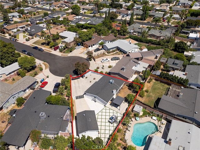 16652 Itasca St, Northridge, CA 91343 - aerial perspective of suburban area with property boundaries highlighted and a pool area