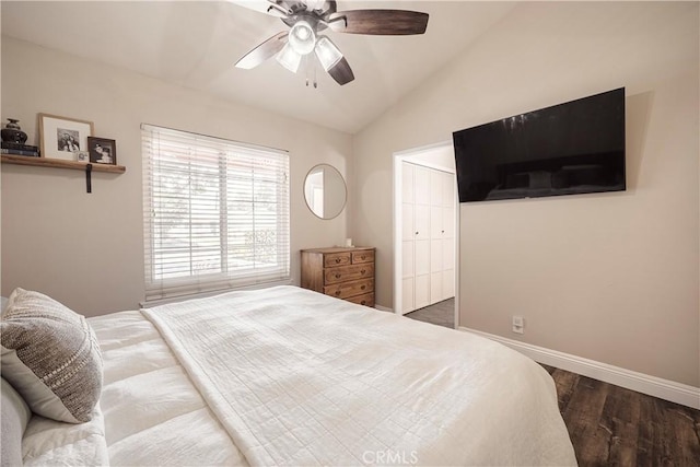 26616 Balerna Dr, Saugus, CA 91350 - bedroom with wood finished floors, lofted ceiling, a closet, and ceiling fan