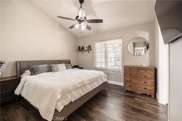 26616 Balerna Dr, Saugus, CA 91350 - bedroom with lofted ceiling, dark wood-style flooring, and a ceiling fan