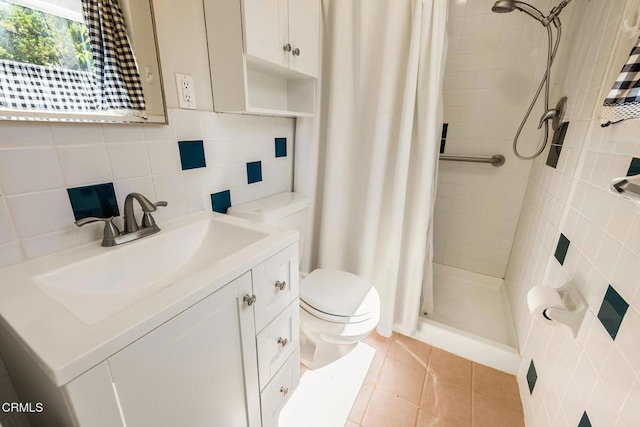 1104 Mariano Dr, Ojai, CA 93023 - full bathroom with a shower stall, vanity, tile patterned floors, and backsplash