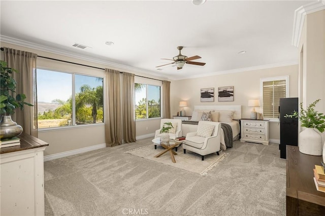 3959 Paseo Ln, Cresta, Corona, CA 92881 - bedroom featuring crown molding, light carpet, and ceiling fan