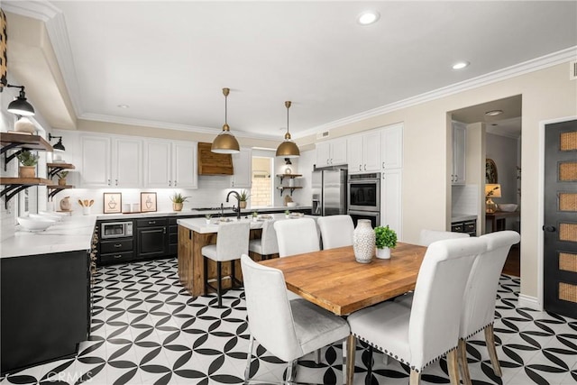 3959 Paseo Ln, Cresta, Corona, CA 92881 - dining area with light flooring, ornamental molding, and recessed lighting