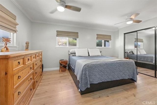1151 El Camino Real, Simi Valley, CA 93063 - bedroom with light wood-type flooring, a closet, crown molding, and ceiling fan