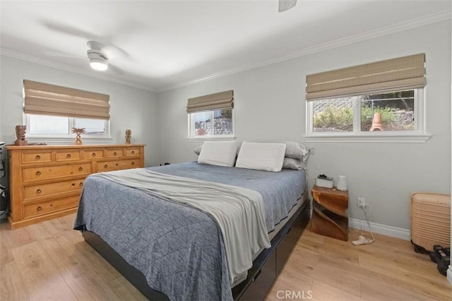 1151 El Camino Real, Simi Valley, CA 93063 - bedroom with light wood-type flooring, crown molding, multiple windows, and a ceiling fan