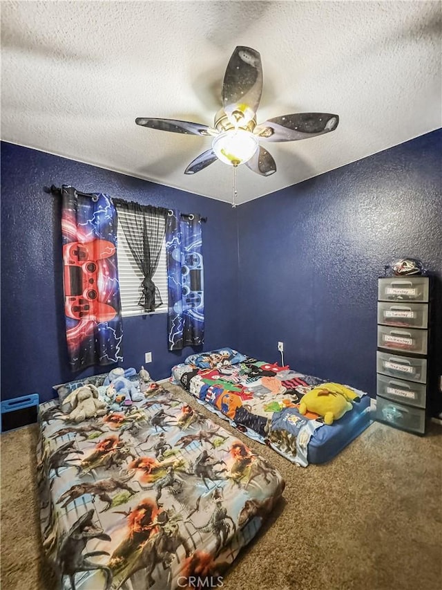 204 Shaded Palm, Blythe, CA 92225 - carpeted bedroom featuring a textured wall, a textured ceiling, and a ceiling fan