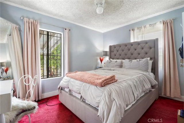 2734 S Redondo Blvd, Los Angeles, CA 90016 - bedroom with crown molding, a textured ceiling, and carpet