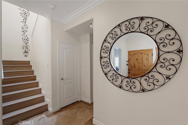 2613 Carnegie Ln # B, Redondo Beach, CA 90278 - stairway featuring crown molding and tile patterned flooring