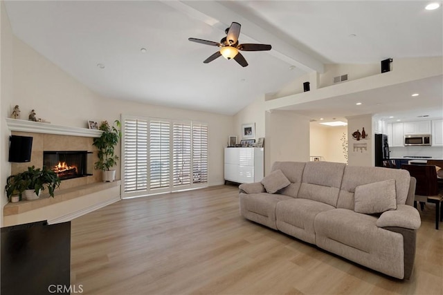 2613 Carnegie Ln # B, Redondo Beach, CA 90278 - living room with light wood-style flooring, a high end fireplace, ceiling fan, and recessed lighting