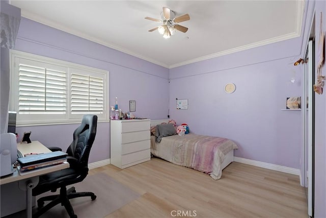 2613 Carnegie Ln # B, Redondo Beach, CA 90278 - bedroom featuring light wood-style flooring, ornamental molding, a desk, and ceiling fan