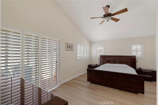 2613 Carnegie Ln # B, Redondo Beach, CA 90278 - bedroom featuring high vaulted ceiling, light wood-style floors, and ceiling fan